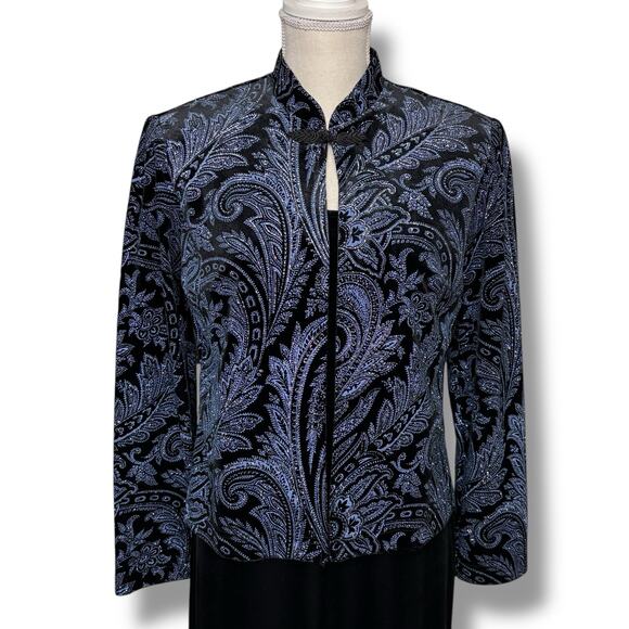 Dress Barn Collection Black Velour Dress with Royal Blue Paisley Jacket Size 8 - Picture 1 of 9